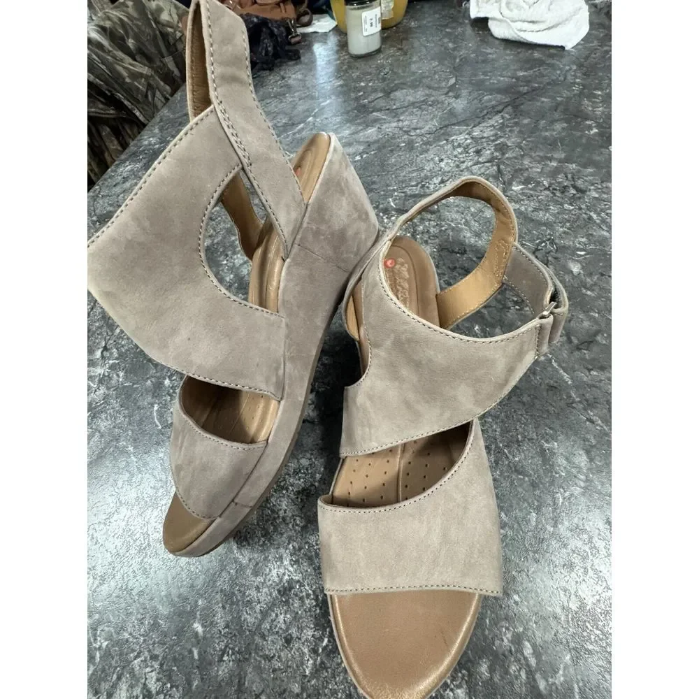 Clarks Taupe Suede Open-Toe Heels